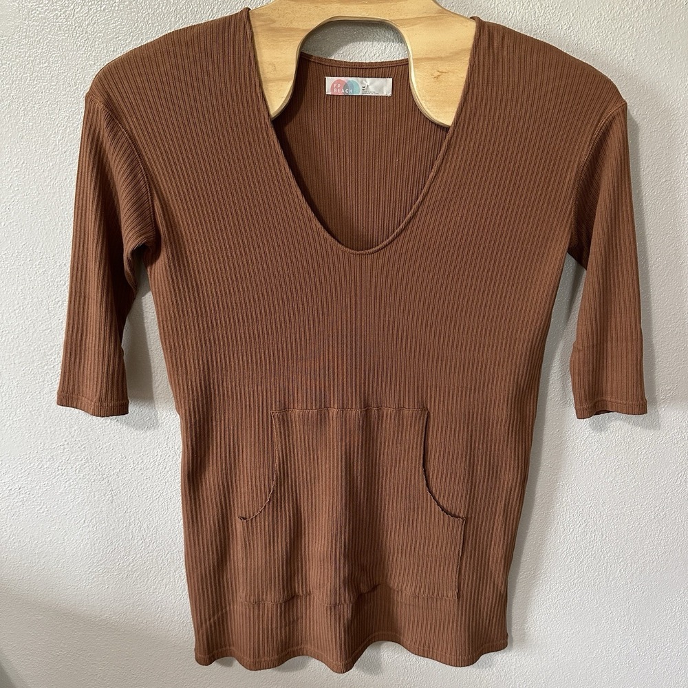 Free People FP Beach Size Medium Phoenix Mini Dress Brown Tunic Ribbed Coverup